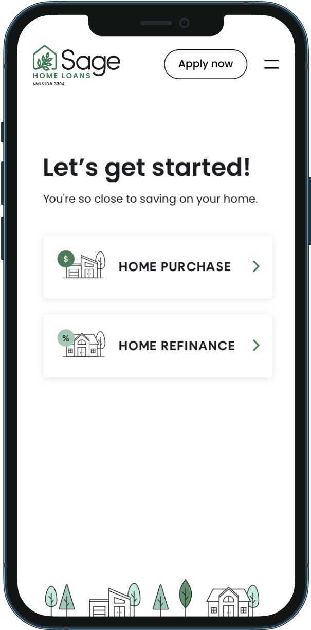 Mobile phone showing a Sage Home Loans screen